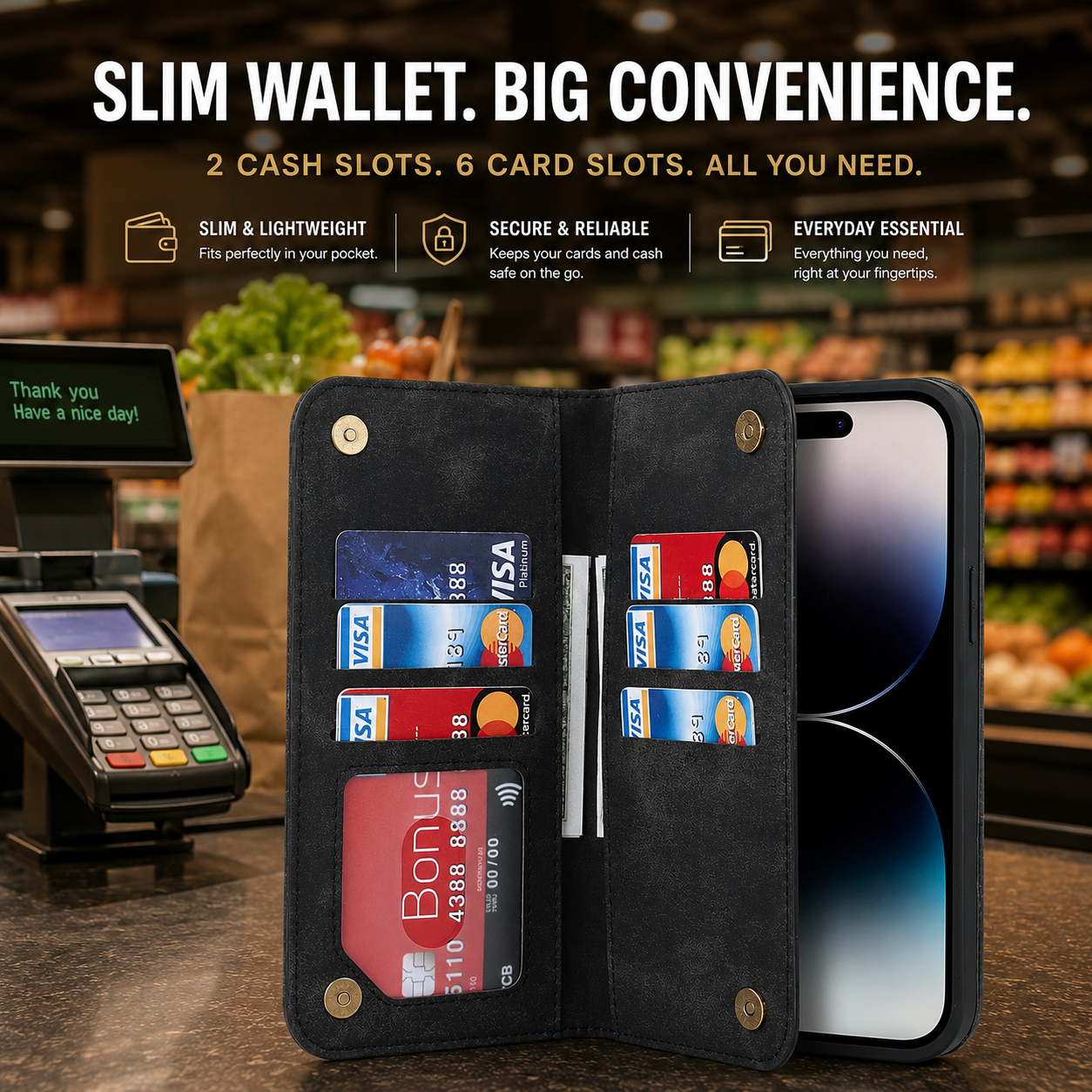 Magnetic Leather Wallet Case for iPhone 15/14 Series