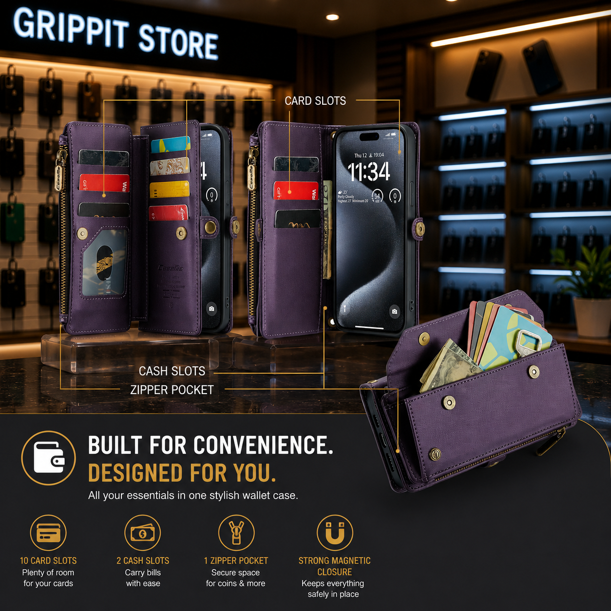 RFID Blocking Crossbody Wallet Case for iPhone 15–11 Series