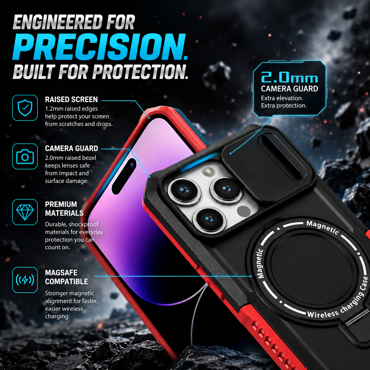 Heavy Duty Magnetic Kickstand Case for iPhone 15/14 Series
