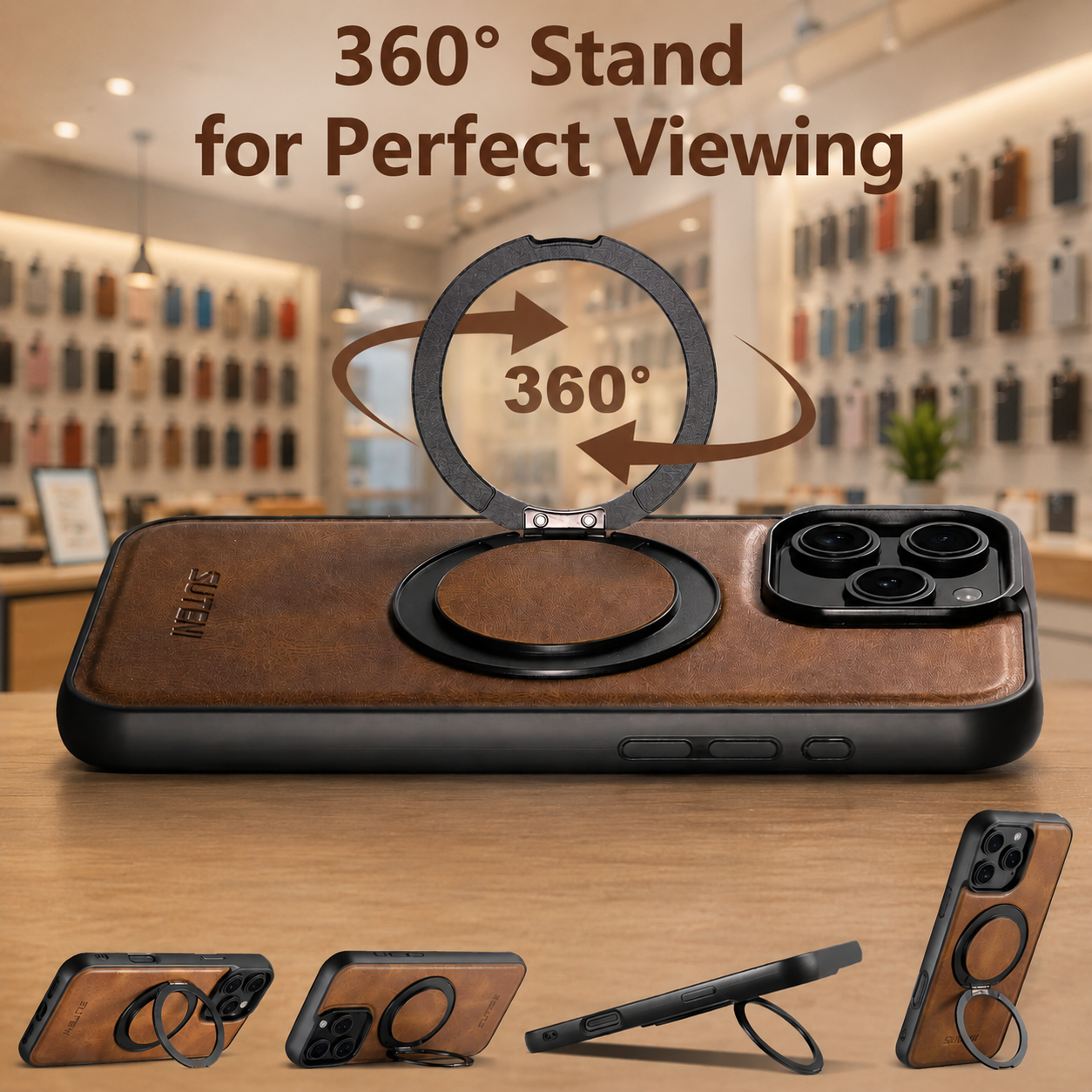 Magnetic Leather Kickstand Case for iPhone 16 / 15 / 14 / 13 / 12 Series