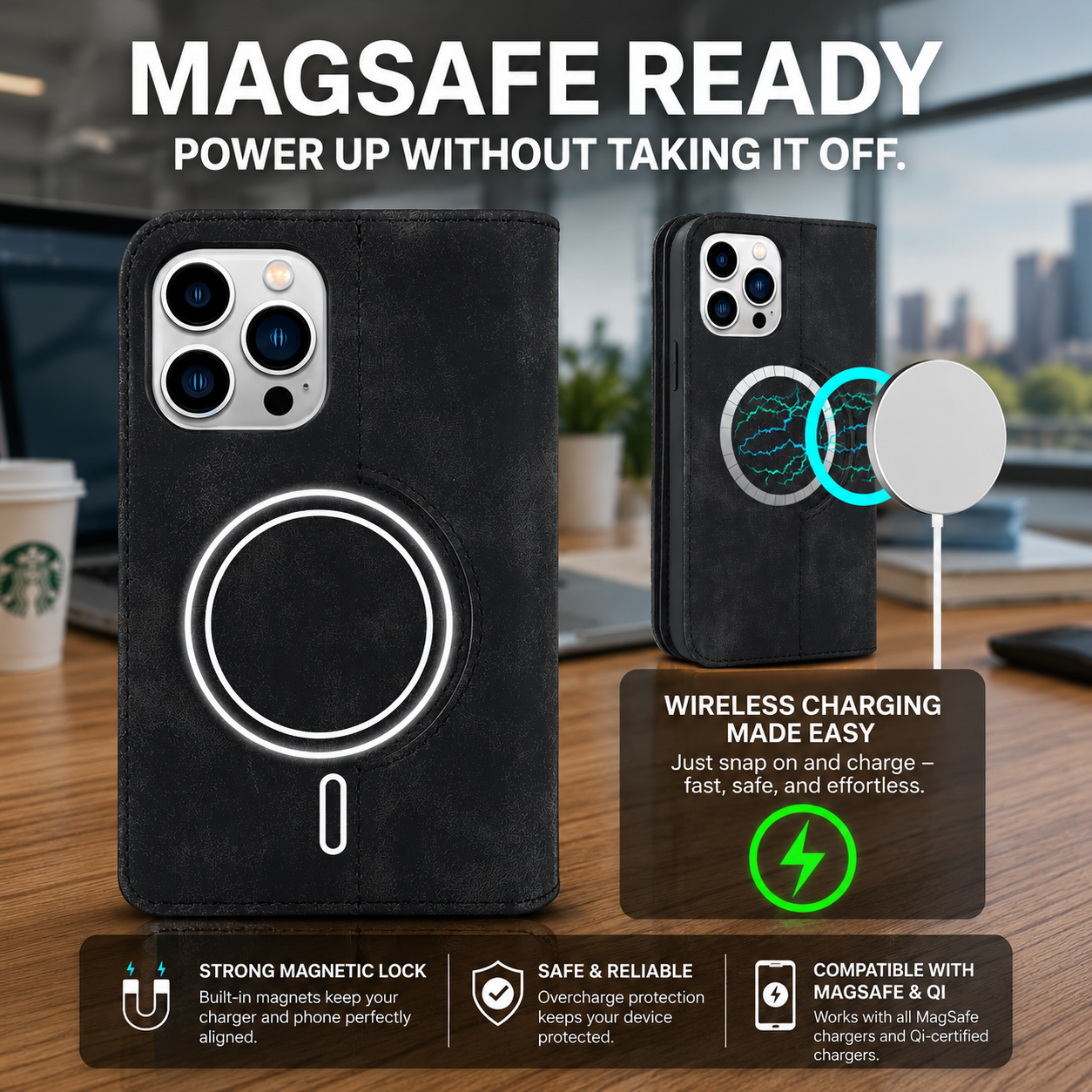 Magnetic Leather Wallet Case for iPhone 15/14 Series