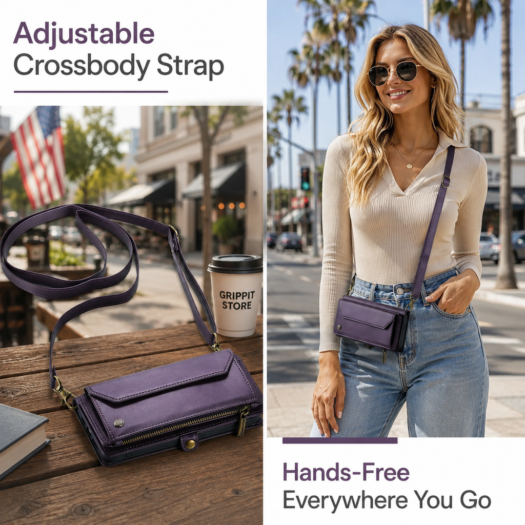 RFID Blocking Crossbody Wallet Case for iPhone 15–11 Series