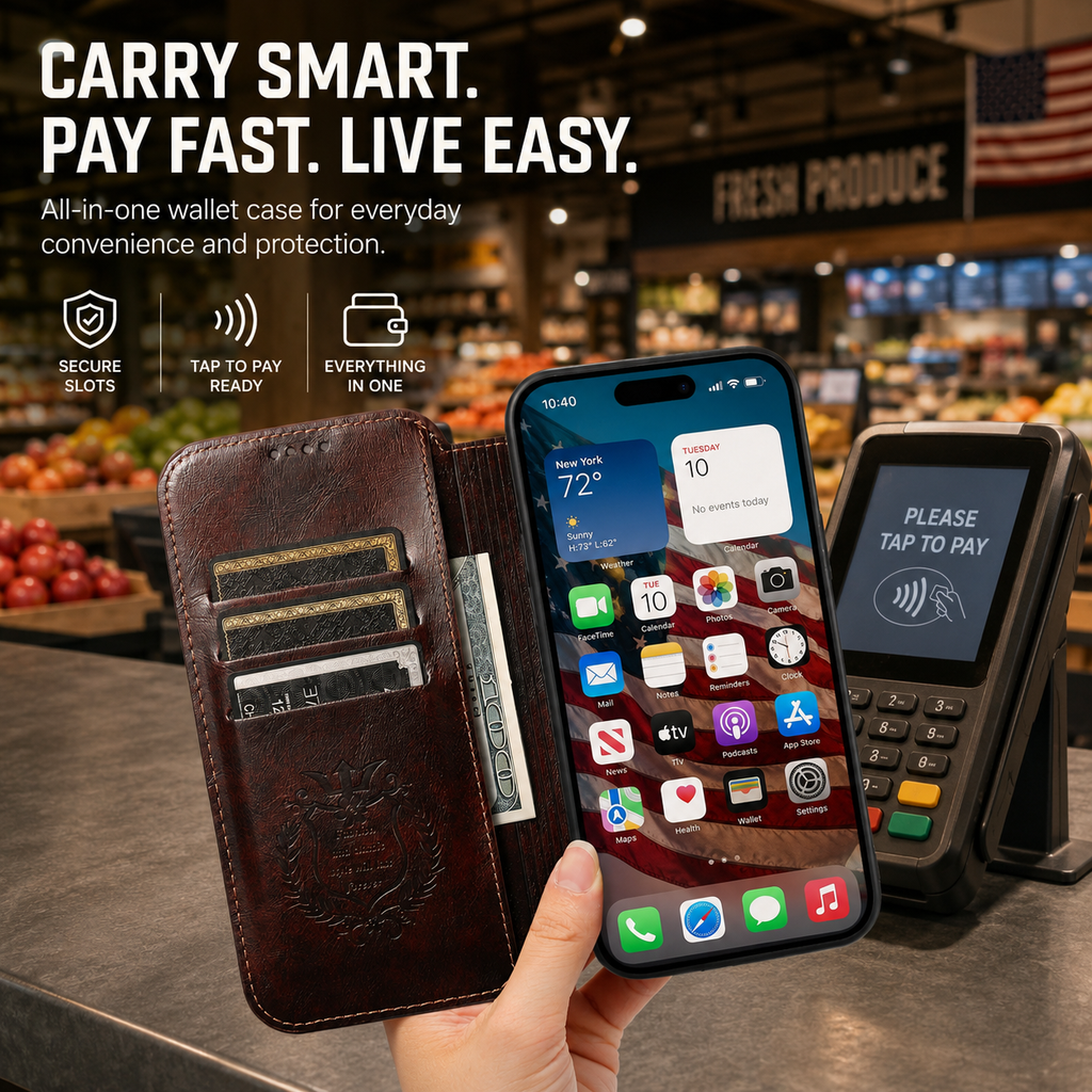 Magnetic Leather Wallet Case for iPhone 15 / 14 / 13 / 12 Series