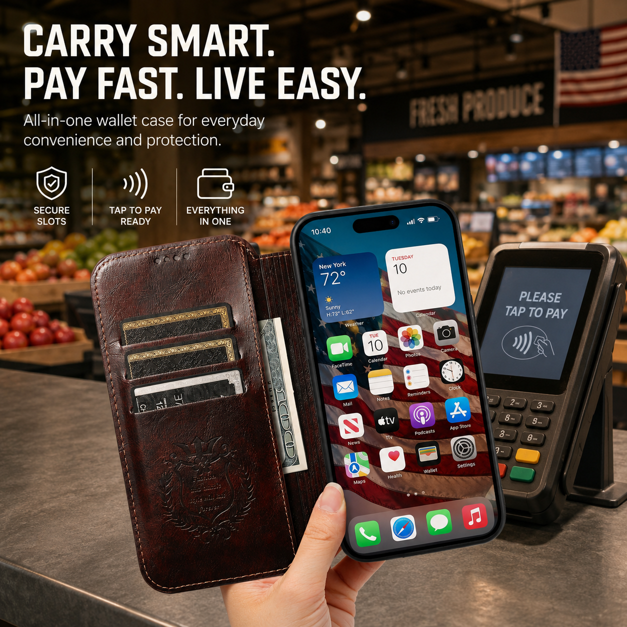 Magnetic Leather Wallet Case for iPhone 15 / 14 / 13 / 12 Series