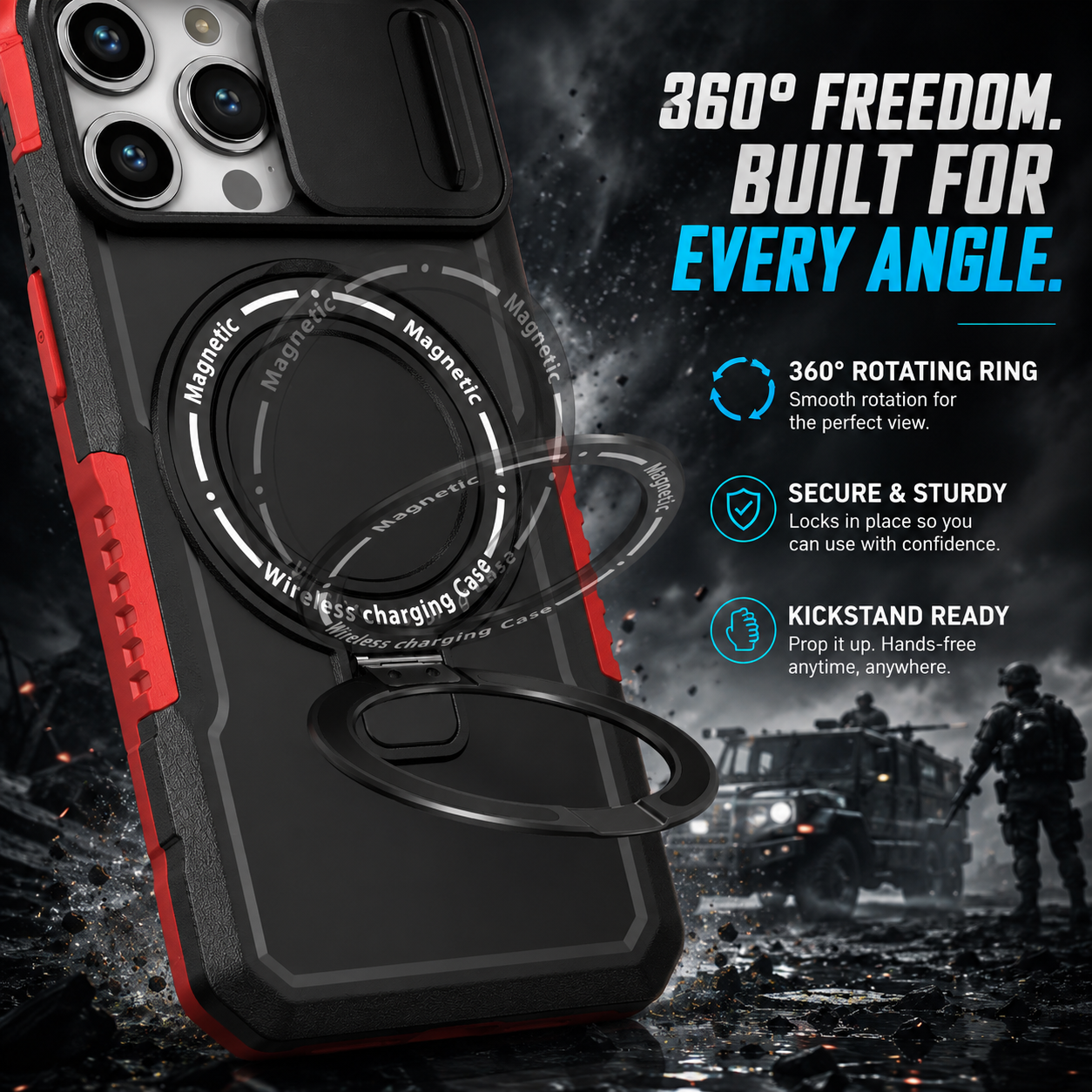 Heavy Duty Magnetic Kickstand Case for iPhone 15/14 Series