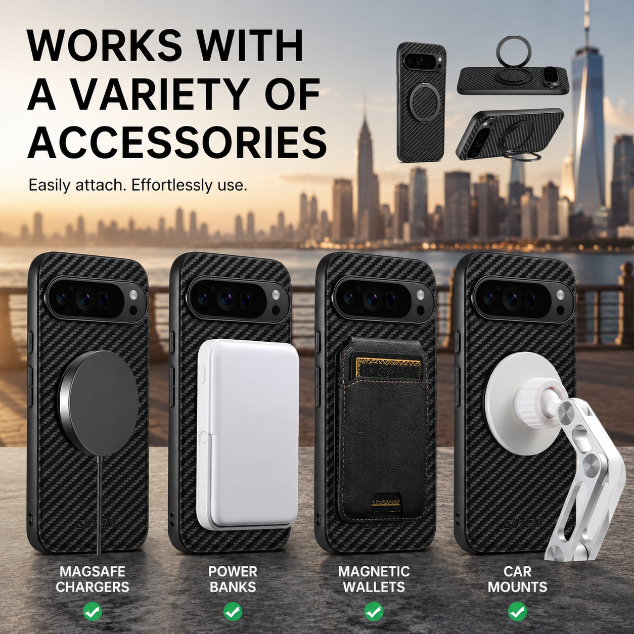 Magnetic Carbon Fiber Kickstand Case for Google Pixel 9/8/7/6 Series