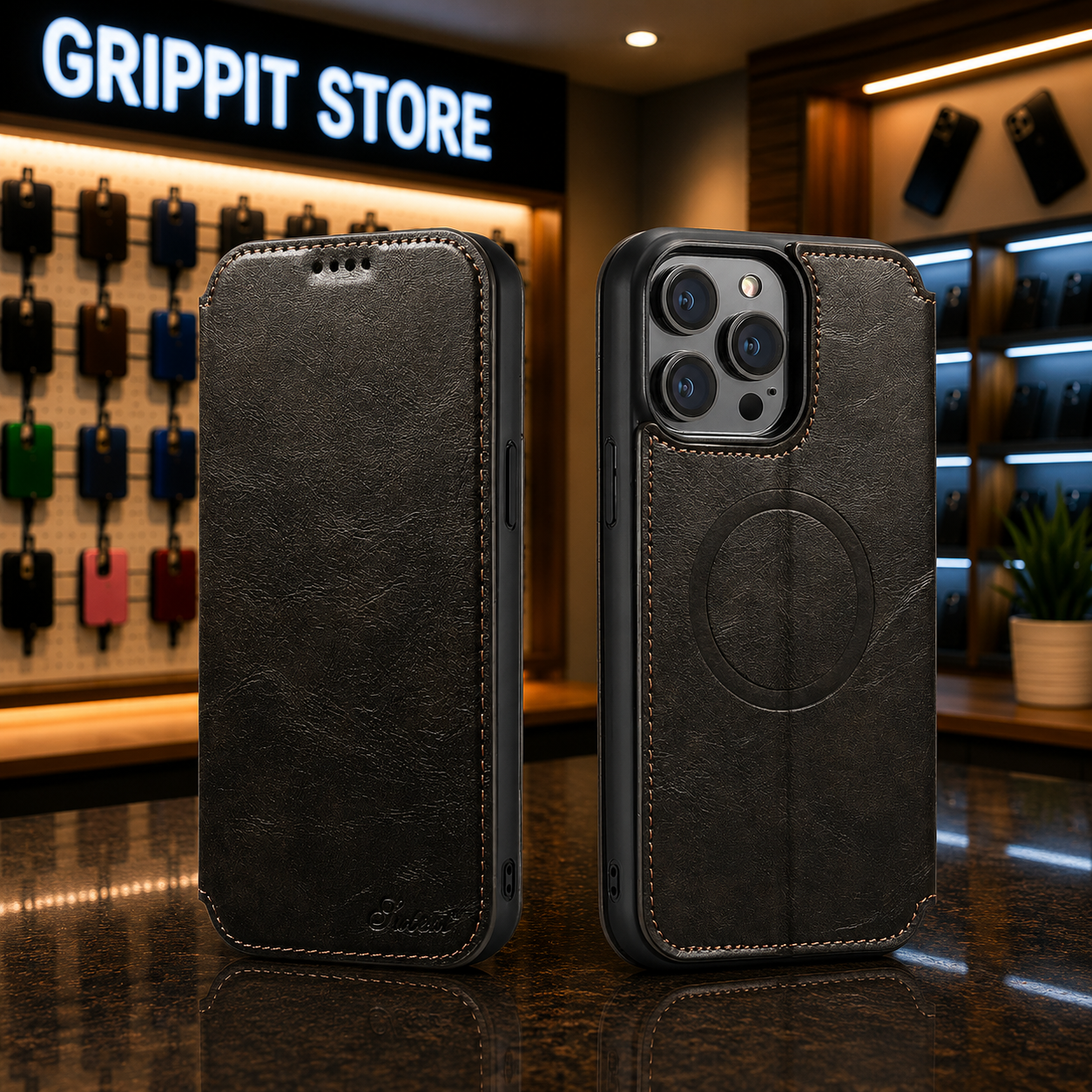 Magnetic Leather Wallet Case for iPhone 15 / 14 / 13 / 12 Series