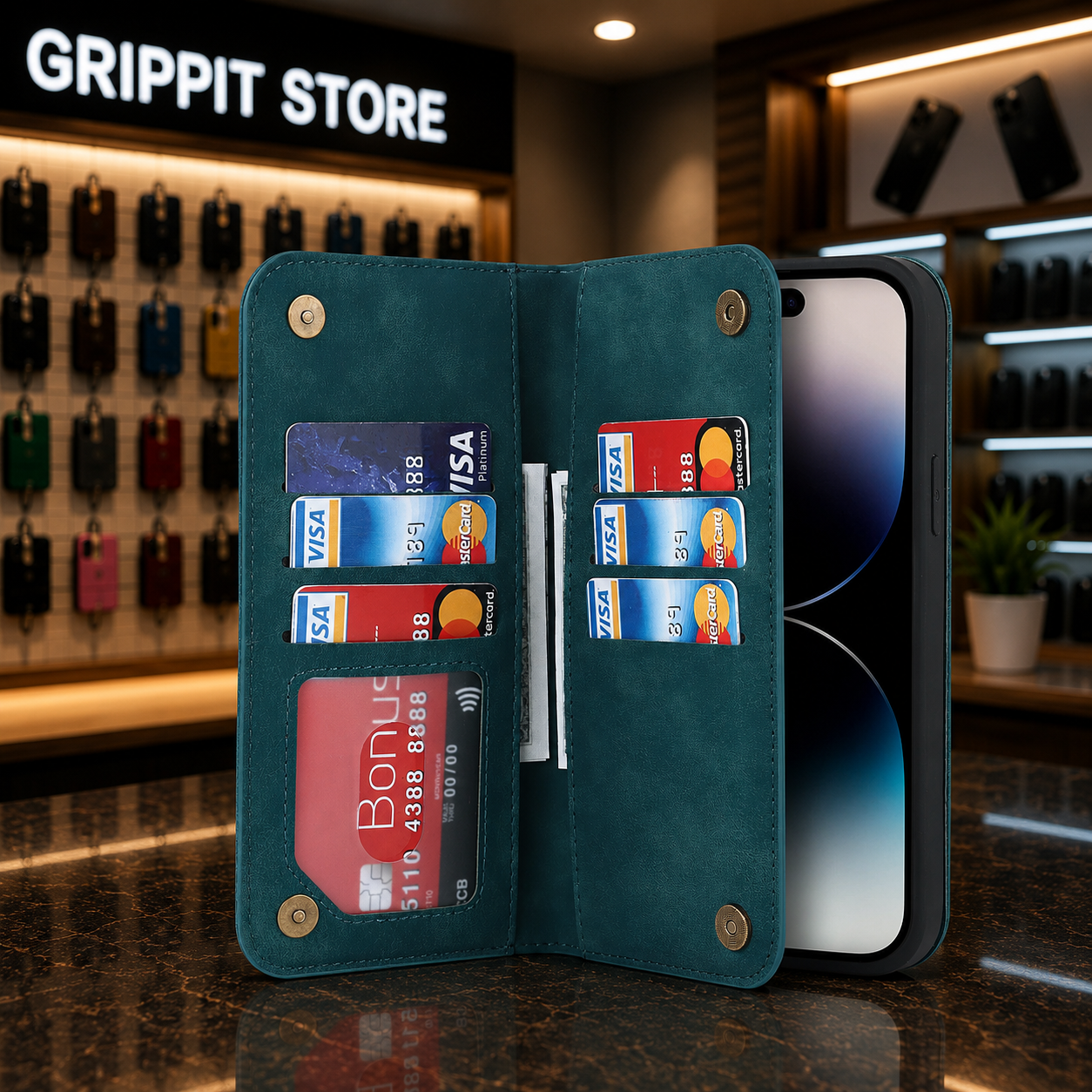 Magnetic Leather Wallet Case for iPhone 15/14 Series