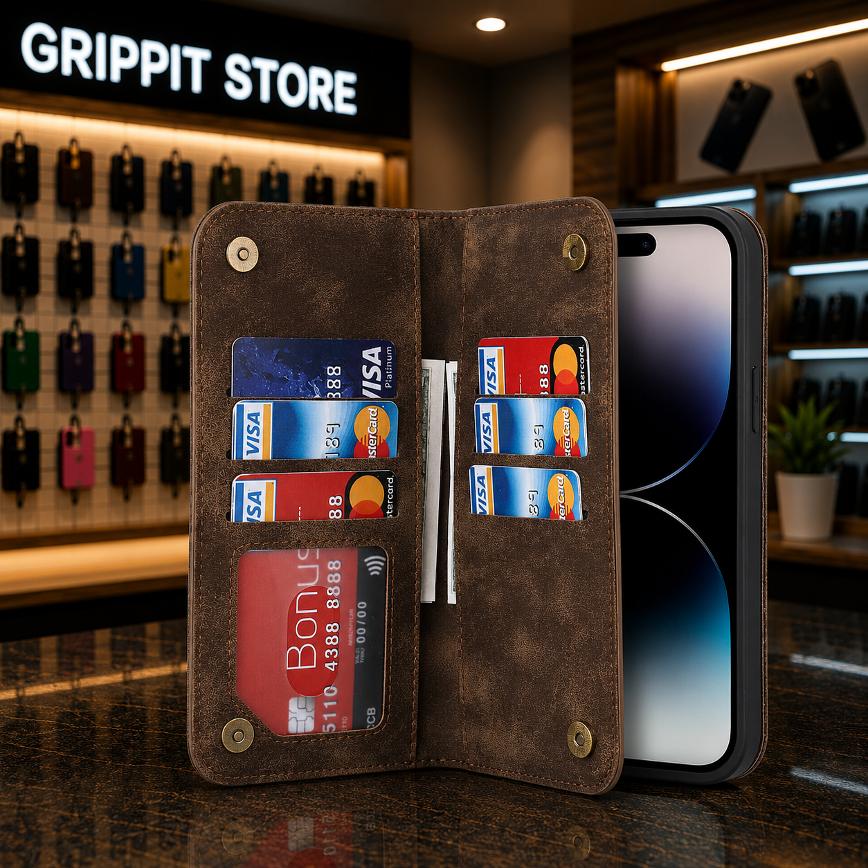 Magnetic Leather Wallet Case for iPhone 15/14 Series