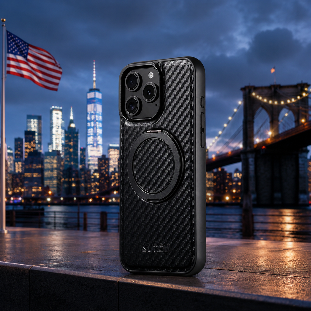 Magnetic Carbon Fiber Kickstand Case for iPhone 16 / 15 / 14 / 13 / 12 Series