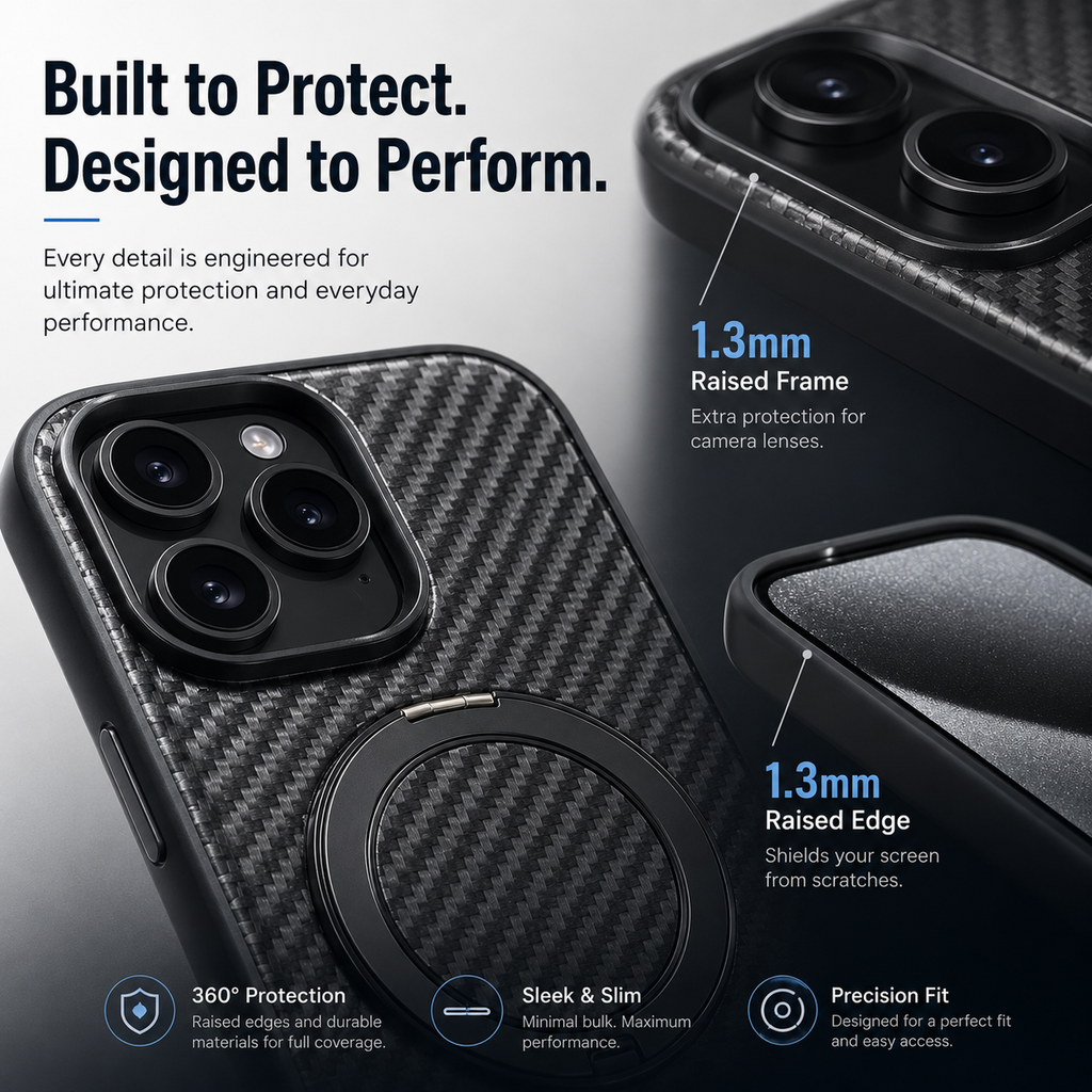 Magnetic Carbon Fiber Kickstand Case for iPhone 16 / 15 / 14 / 13 / 12 Series