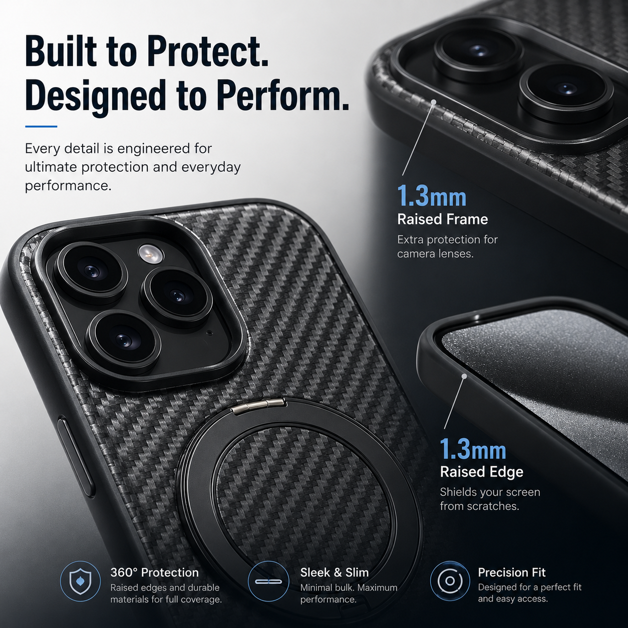 Magnetic Carbon Fiber Kickstand Case for iPhone 16 / 15 / 14 / 13 / 12 Series