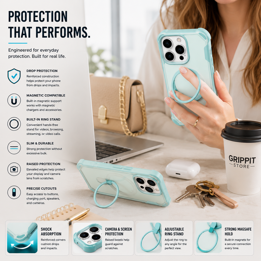 Magnetic Ring Stand Case for iPhone 16e / 16 / 15 / 14 / 13 / 12 / 11 Series