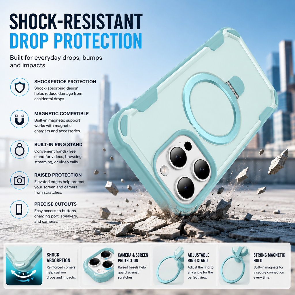Magnetic Ring Stand Case for iPhone 16e / 16 / 15 / 14 / 13 / 12 / 11 Series