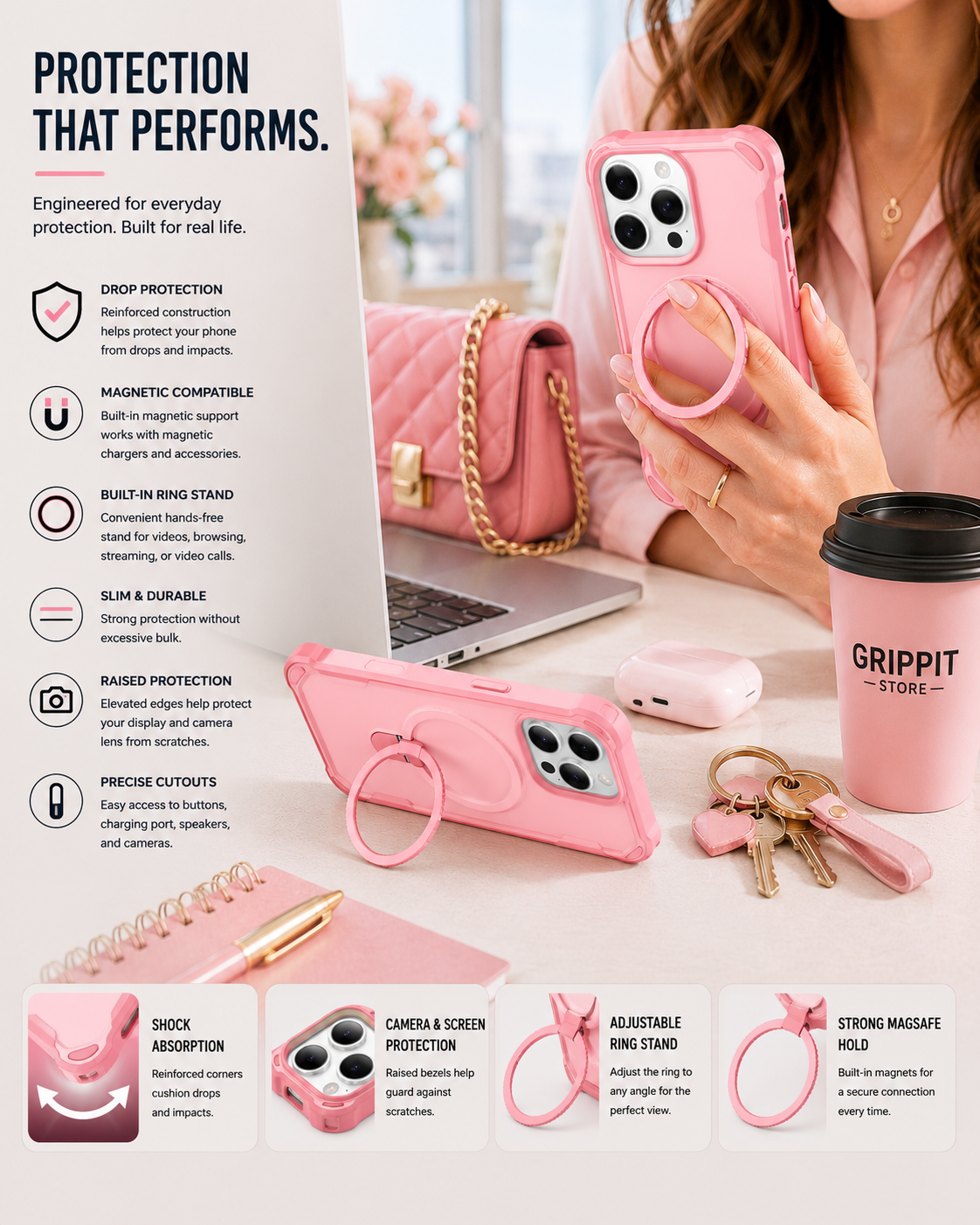 Magnetic Ring Stand Case for iPhone 16e / 16 / 15 / 14 / 13 / 12 / 11 Series