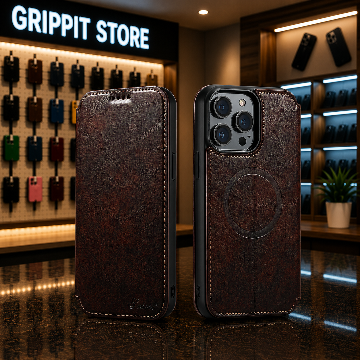 Magnetic Leather Wallet Case for iPhone 15 / 14 / 13 / 12 Series