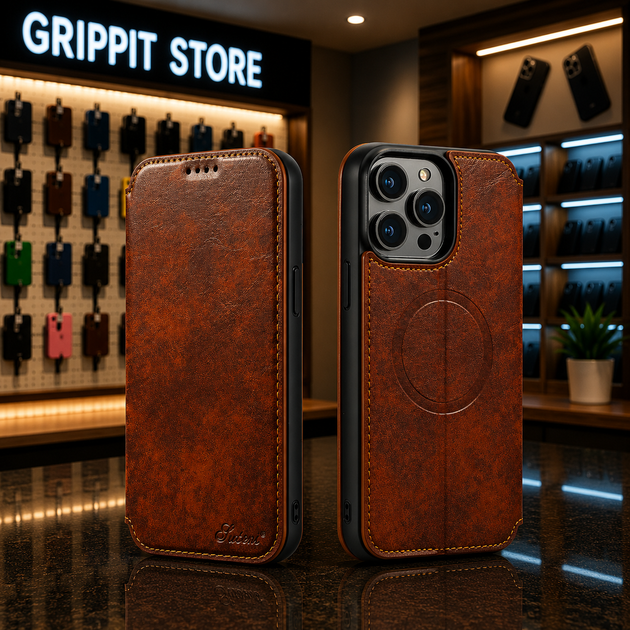 Magnetic Leather Wallet Case for iPhone 15 / 14 / 13 / 12 Series