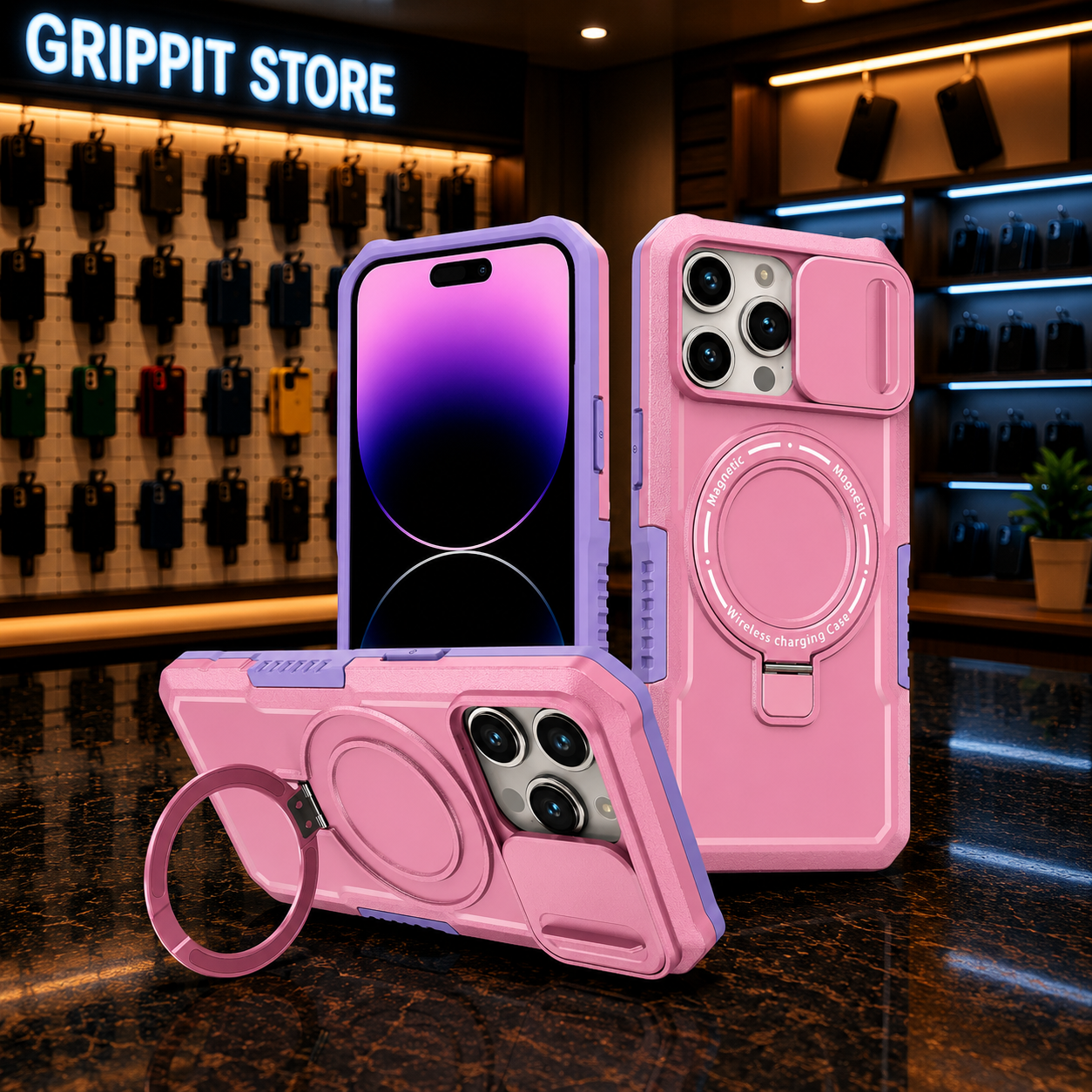 Heavy Duty Magnetic Kickstand Case for iPhone 15/14 Series