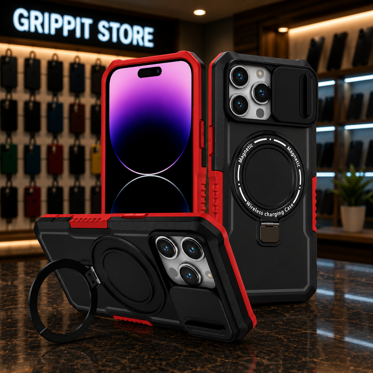Heavy Duty Magnetic Kickstand Case for iPhone 15/14 Series