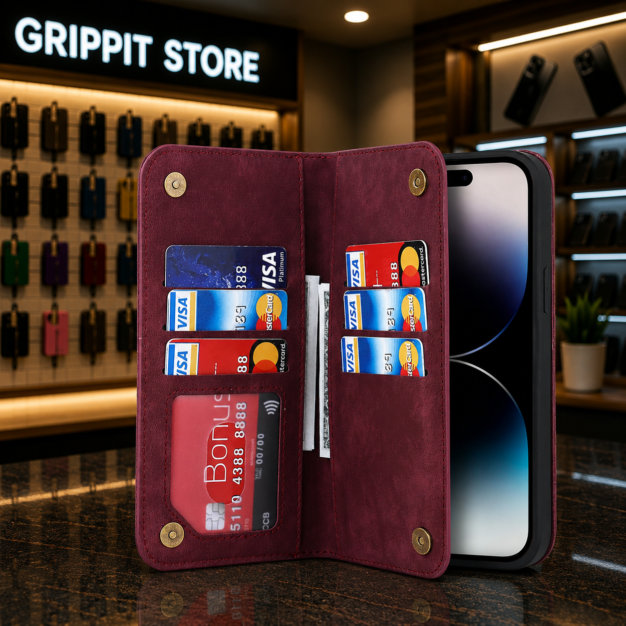 Magnetic Leather Wallet Case for iPhone 15/14 Series