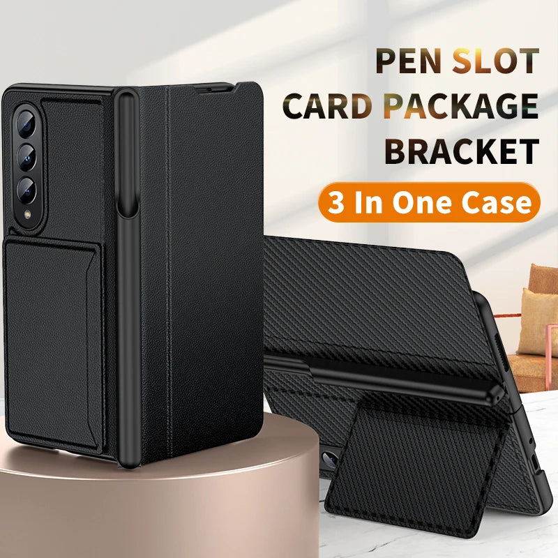 Leather Wallet Case with S Pen Holder for Samsung Galaxy Z Fold 4 / 3