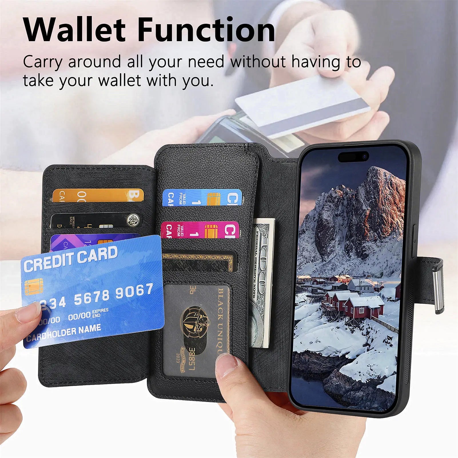 Detachable Magnetic Wallet Case for iPhone 15 / 14 / 13 / 12 / 11 Series