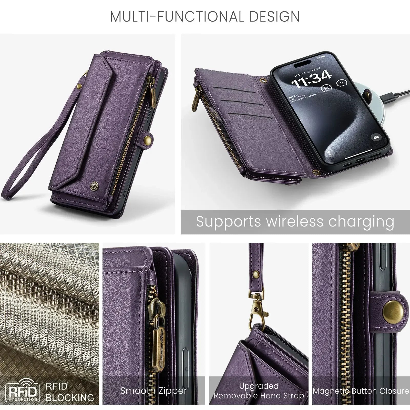 RFID Blocking Crossbody Wallet Case for iPhone 15–11 Series