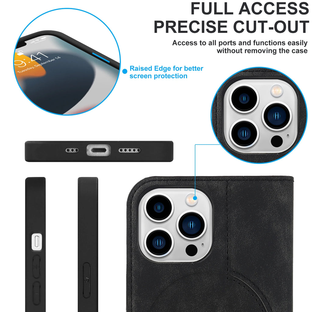 Magnetic Leather Wallet Case for iPhone 15/14 Series