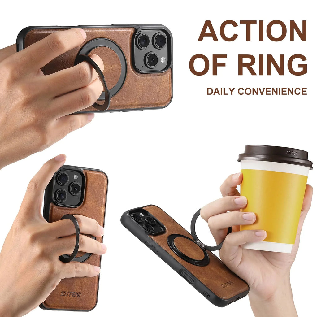 Magnetic Leather Kickstand Case for iPhone 16 / 15 / 14 / 13 / 12 Series
