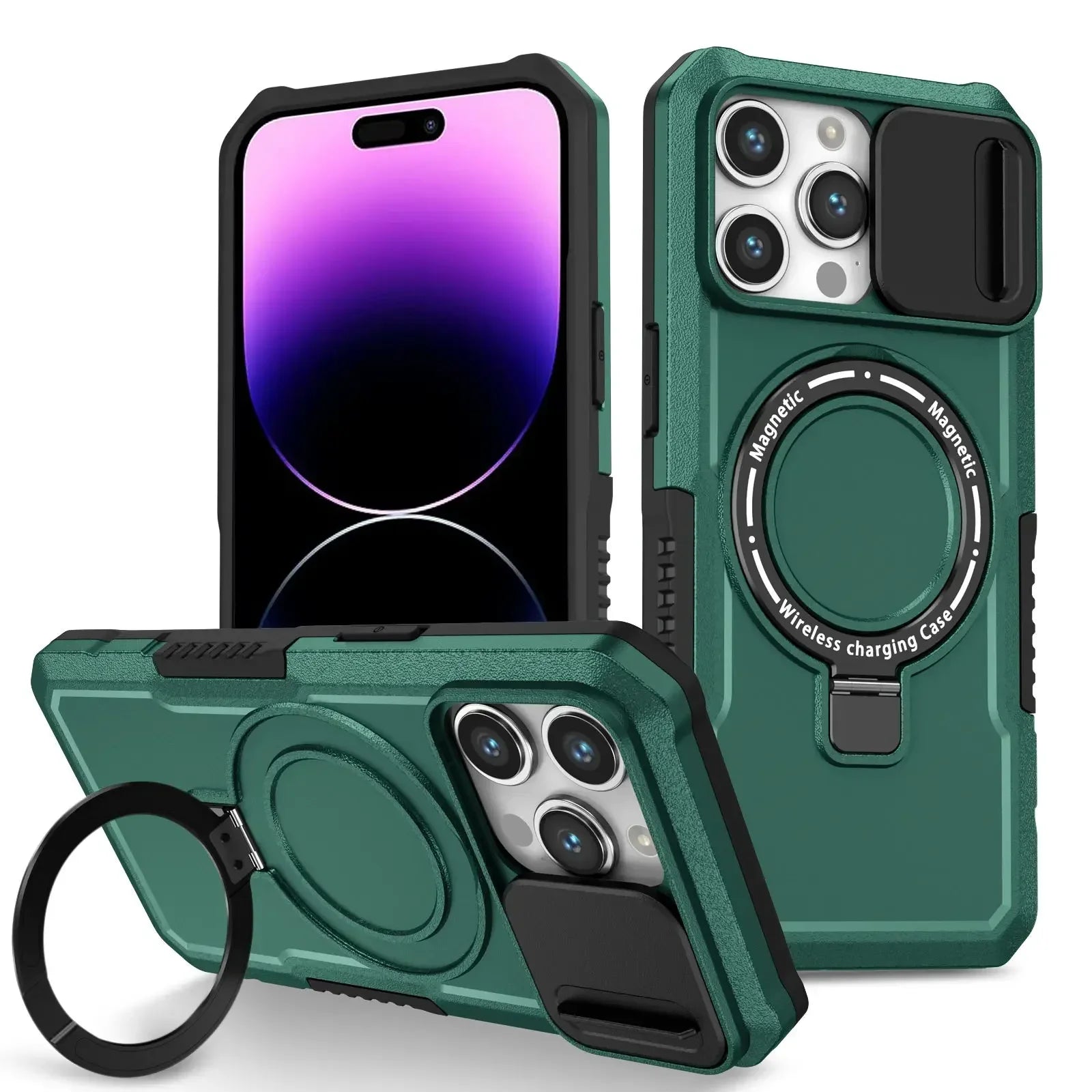 Heavy Duty Magnetic Kickstand Case for iPhone 15/14 Series