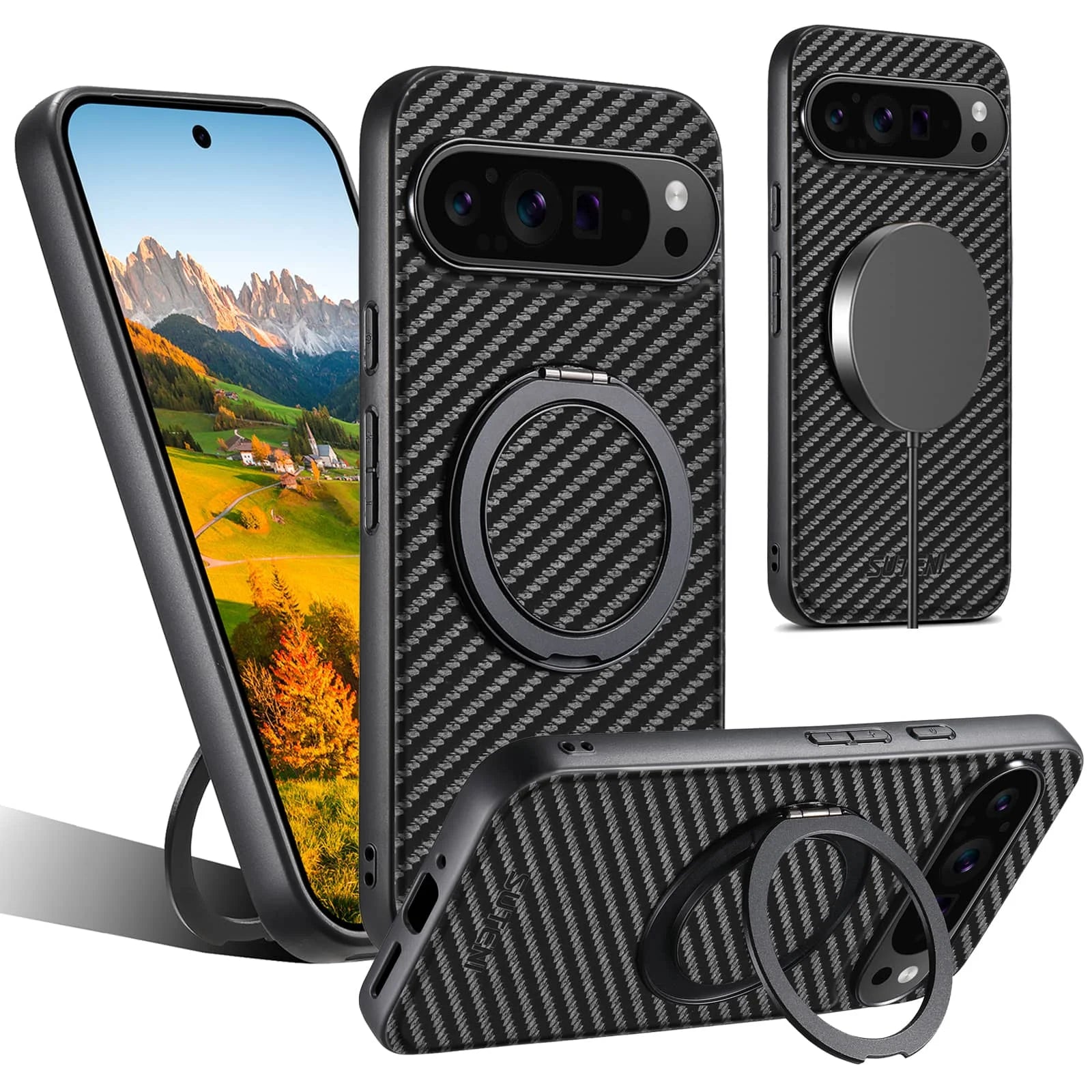 Magnetic Carbon Fiber Kickstand Case for Google Pixel 9/8/7/6 Series