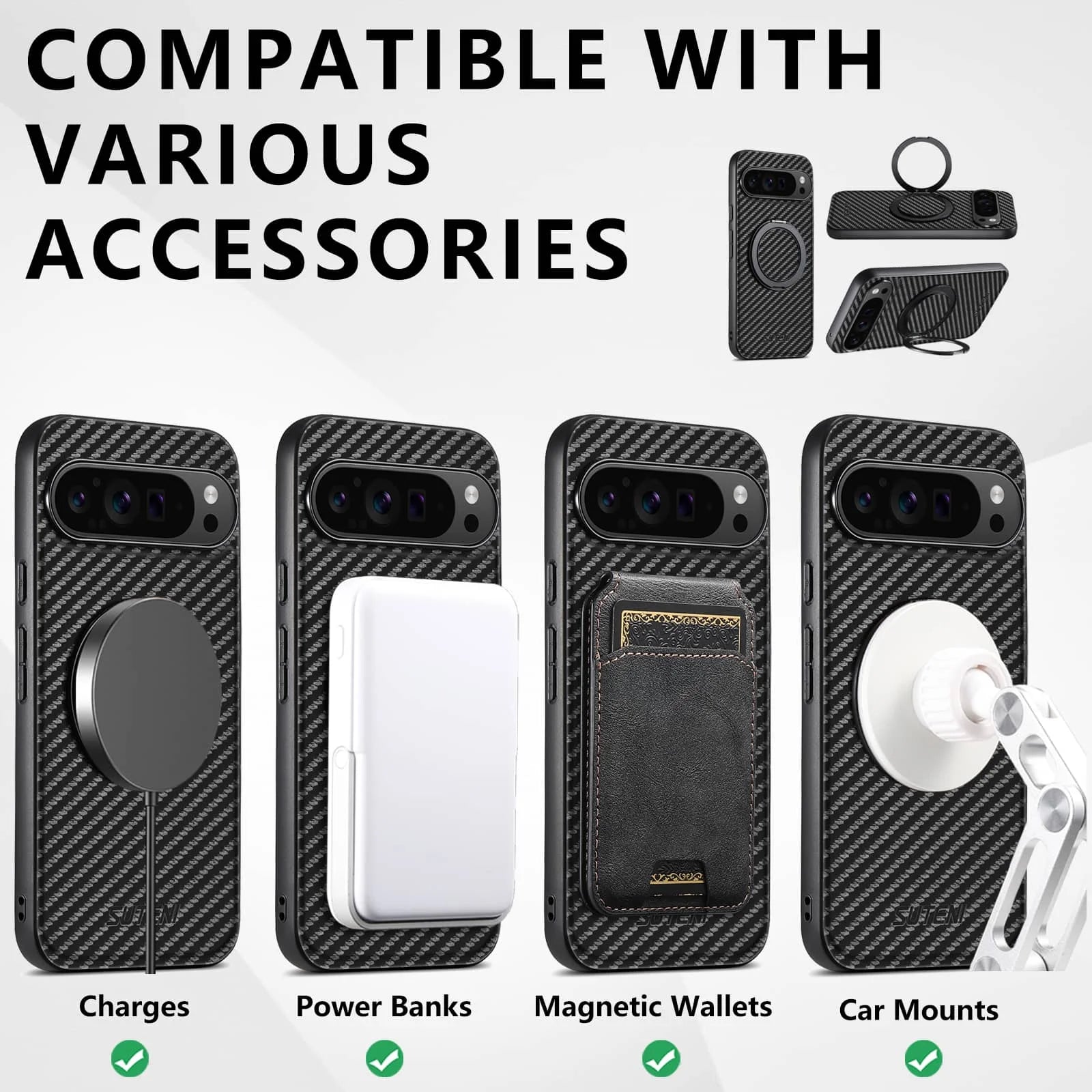 Magnetic Carbon Fiber Kickstand Case for Google Pixel 9/8/7/6 Series