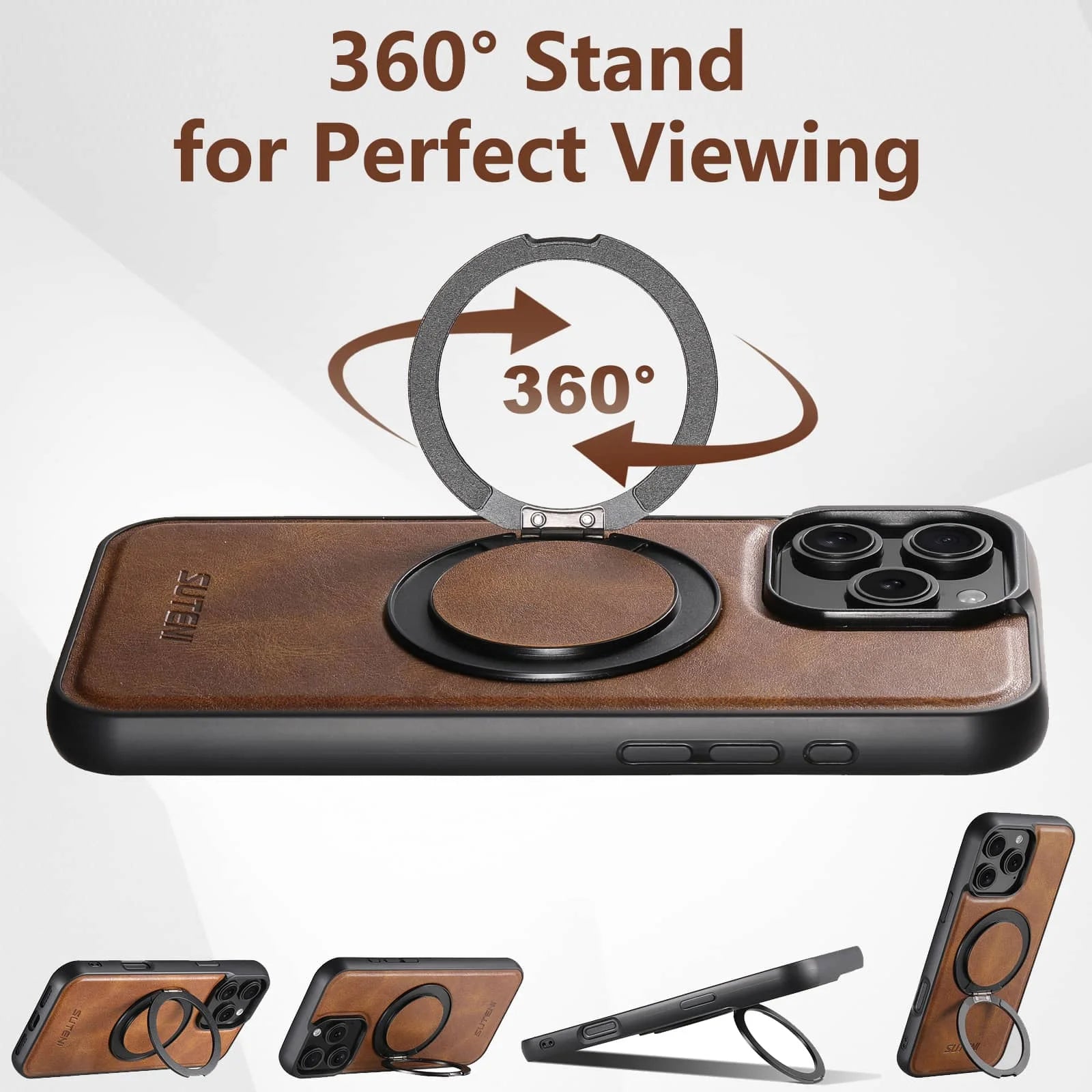 Magnetic Leather Kickstand Case for iPhone 16 / 15 / 14 / 13 / 12 Series