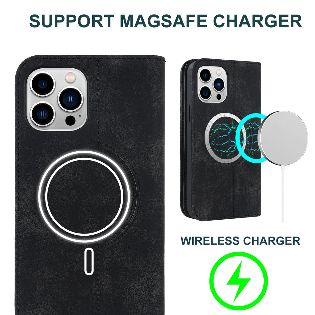 Magnetic Leather Wallet Case for iPhone 15/14 Series