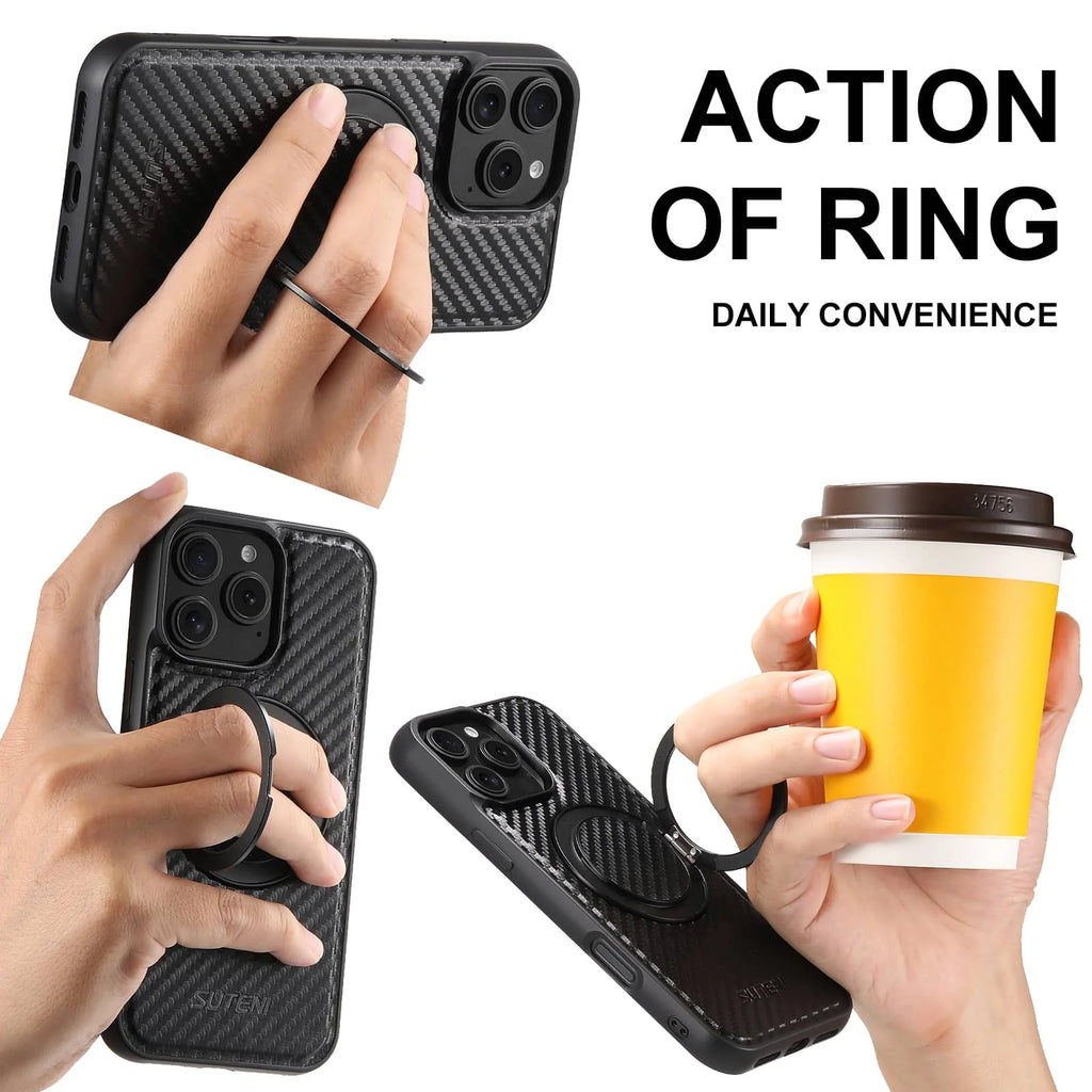 Magnetic Carbon Fiber Kickstand Case for iPhone 16 / 15 / 14 / 13 / 12 Series