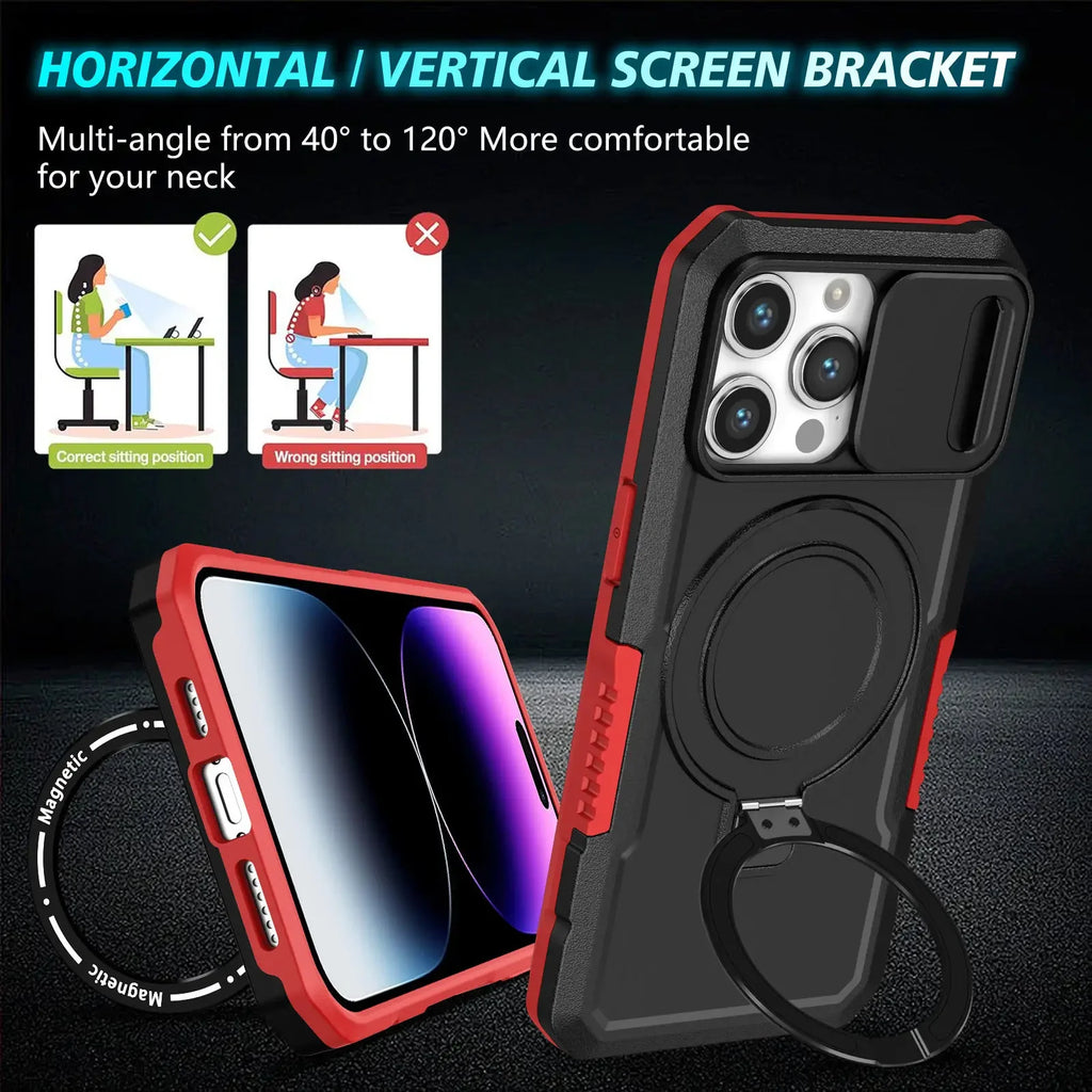 Heavy Duty Magnetic Kickstand Case for iPhone 15/14 Series