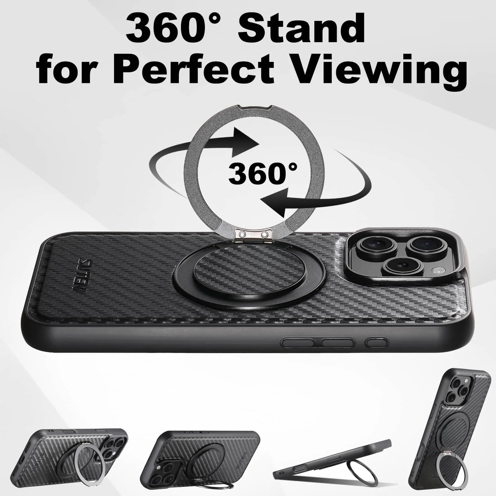 Magnetic Carbon Fiber Kickstand Case for iPhone 16 / 15 / 14 / 13 / 12 Series