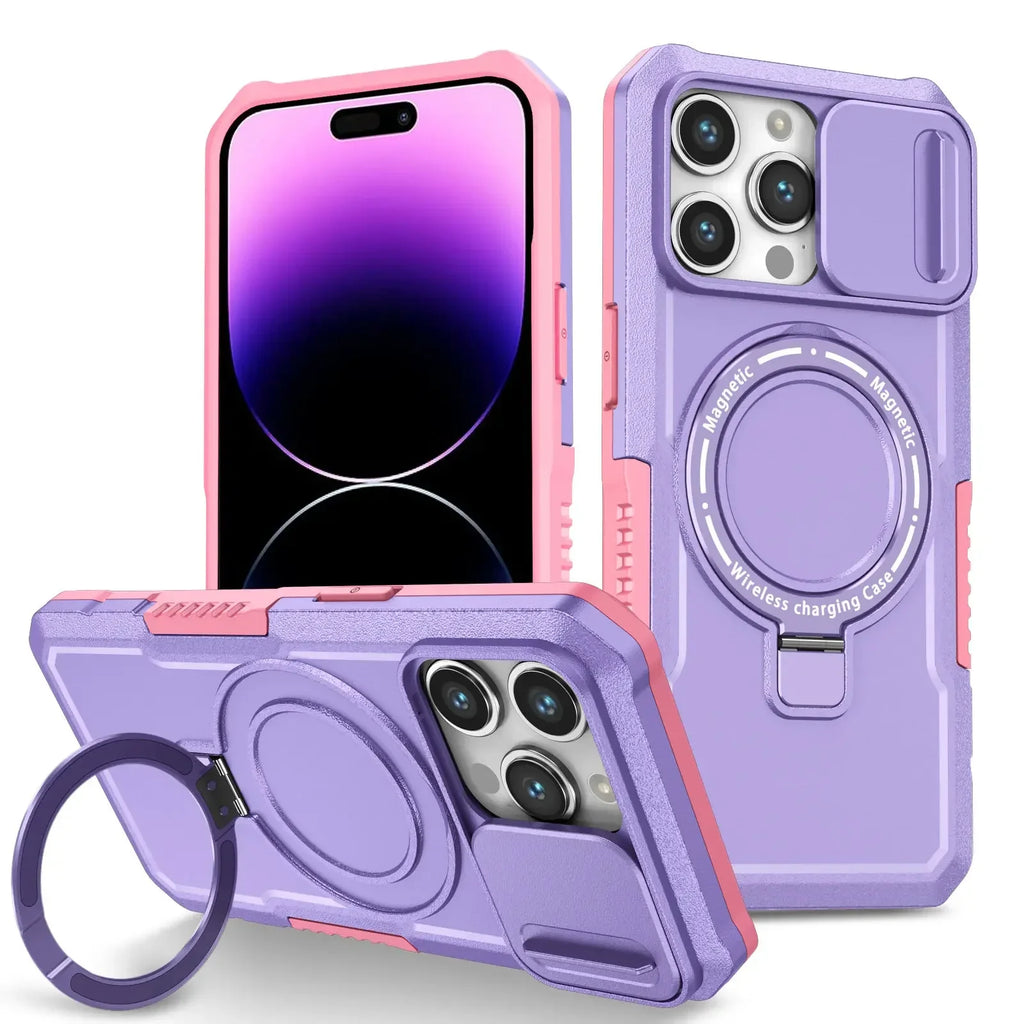 Heavy Duty Magnetic Kickstand Case for iPhone 15/14 Series