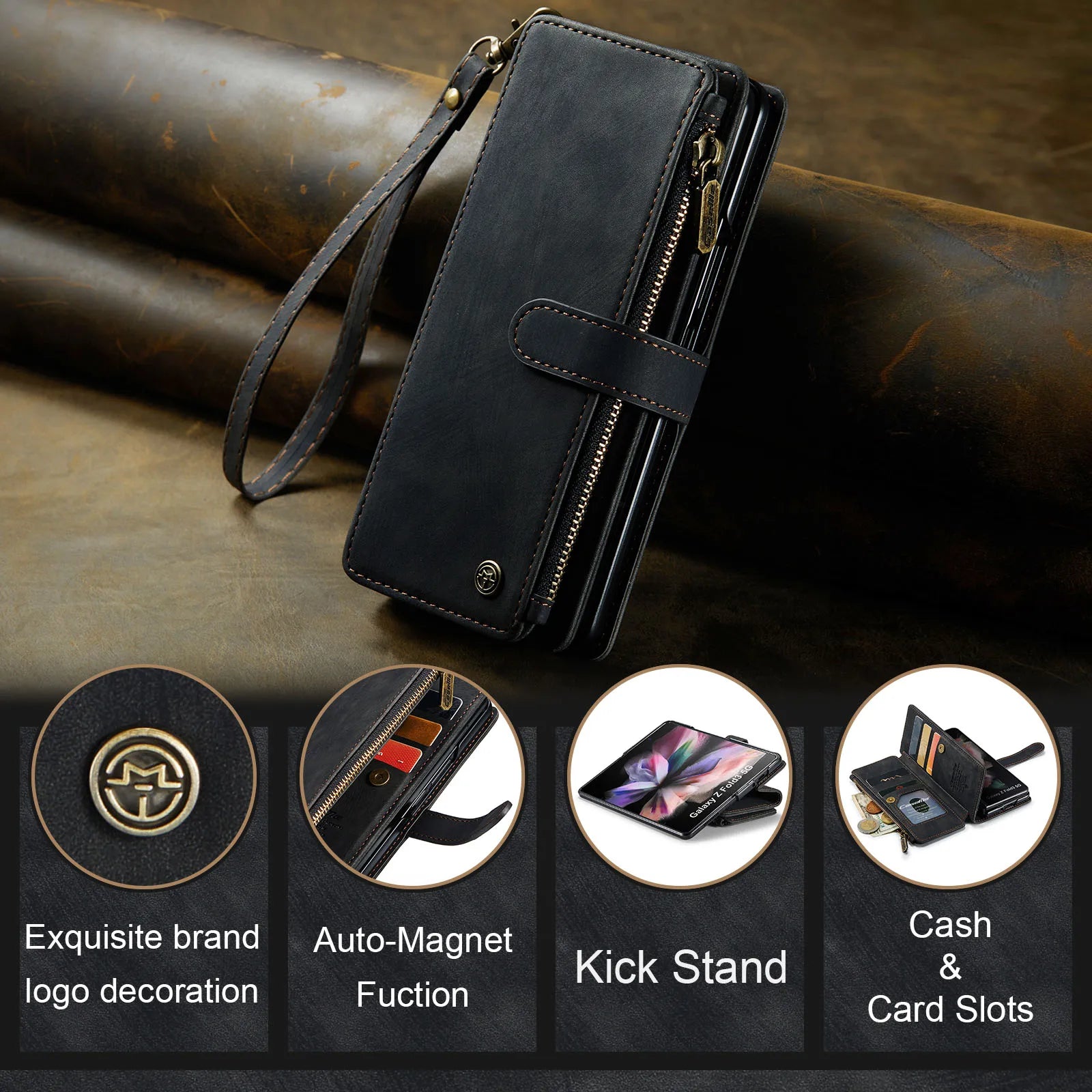 Magnetic Wallet Flip Case for Samsung Galaxy Z Fold 3 / Z Fold 4