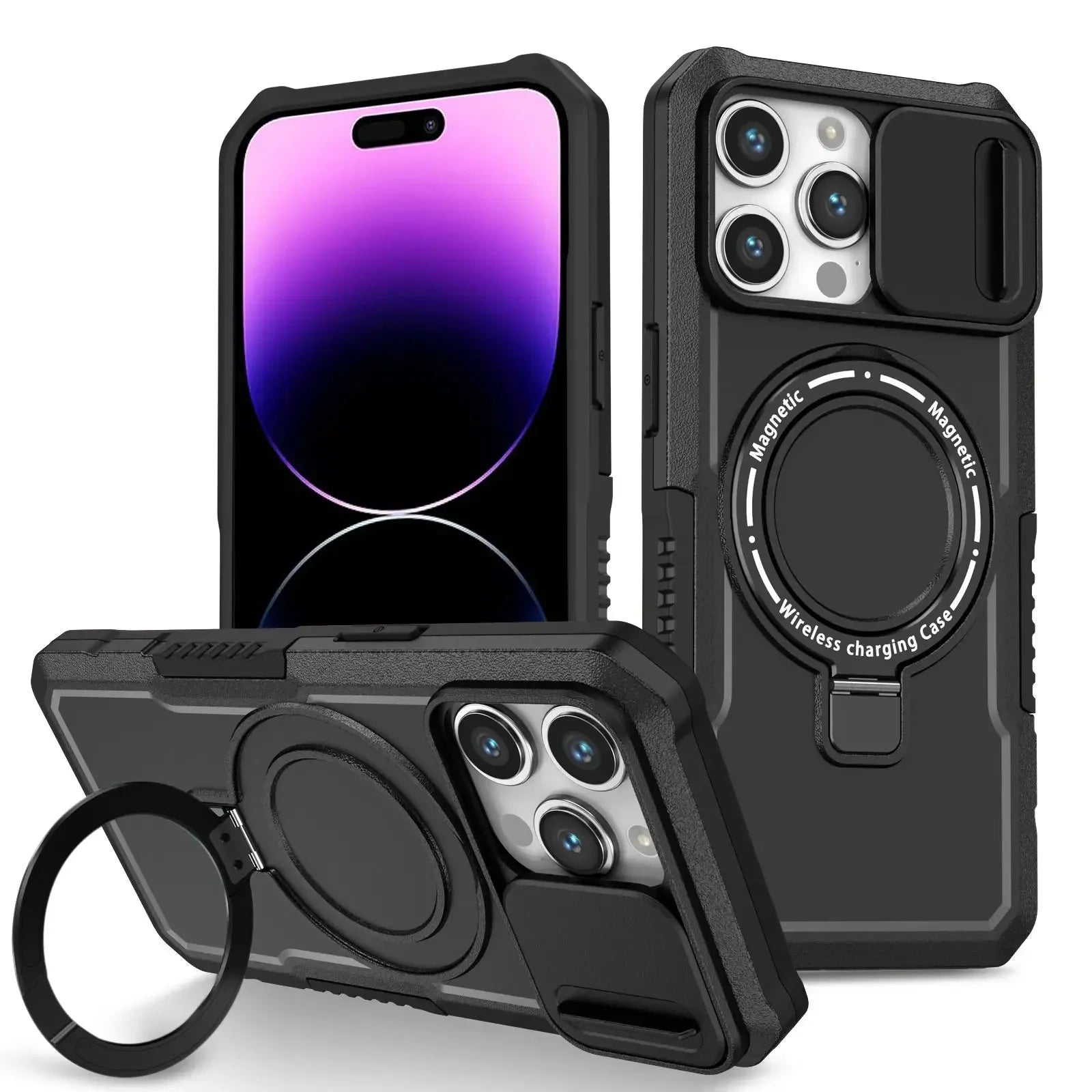 Heavy Duty Magnetic Kickstand Case for iPhone 15/14 Series