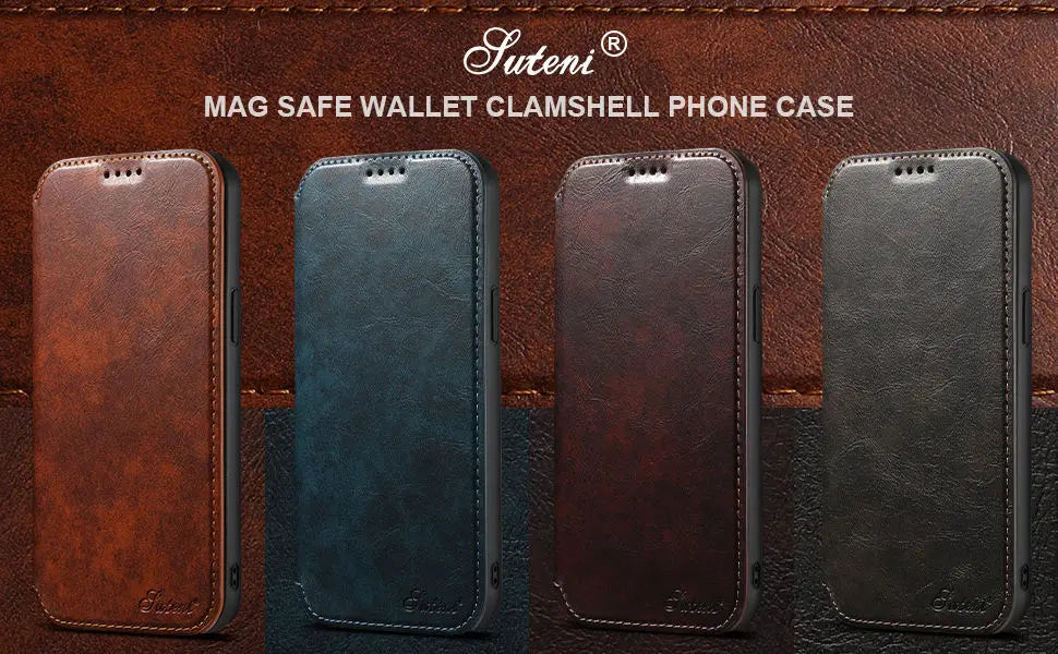 Magnetic Leather Wallet Case for iPhone 15 / 14 / 13 / 12 Series
