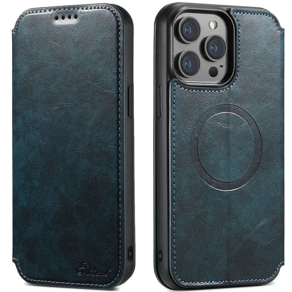 Magnetic Leather Wallet Case for iPhone 15 / 14 / 13 / 12 Series