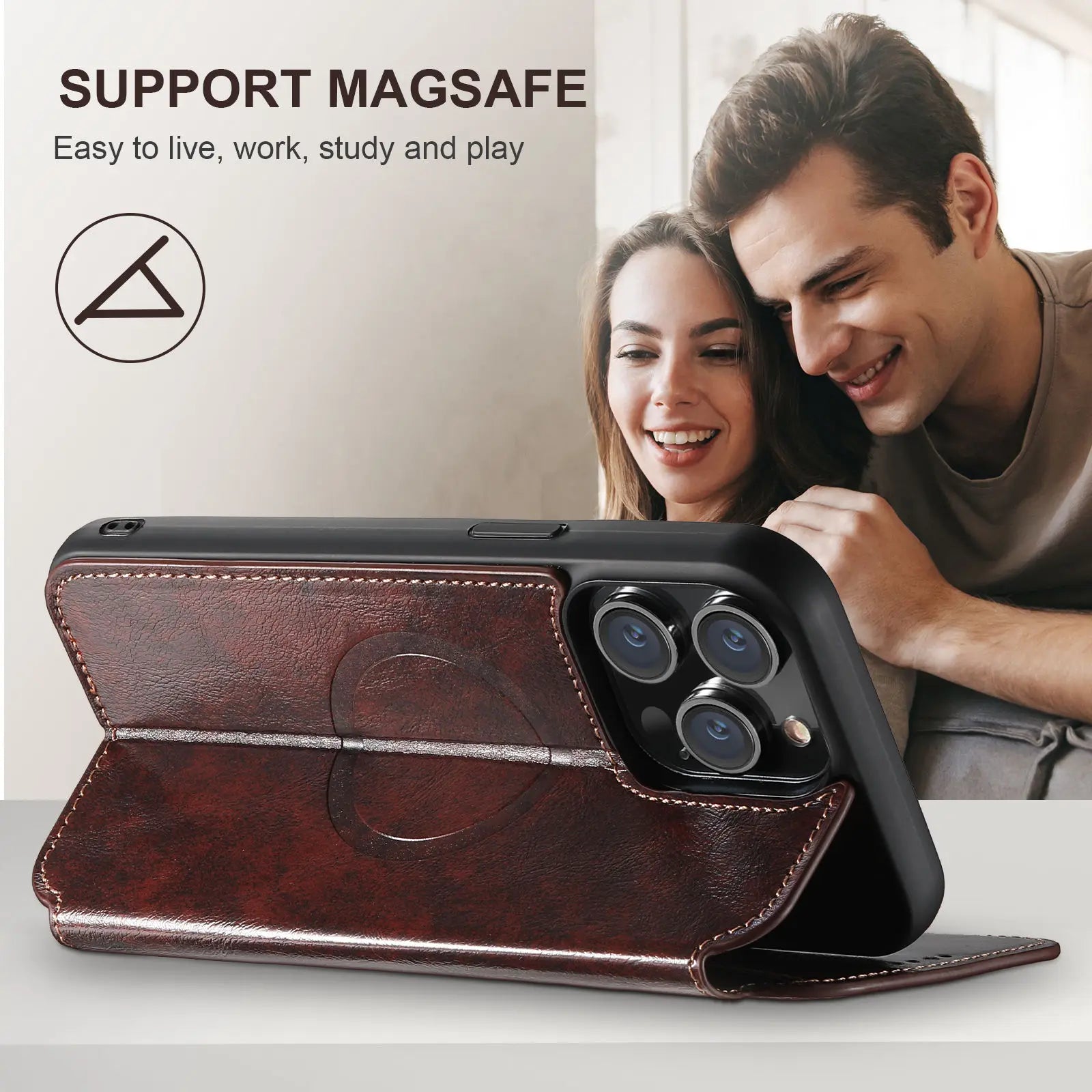 Magnetic Leather Wallet Case for iPhone 15 / 14 / 13 / 12 Series