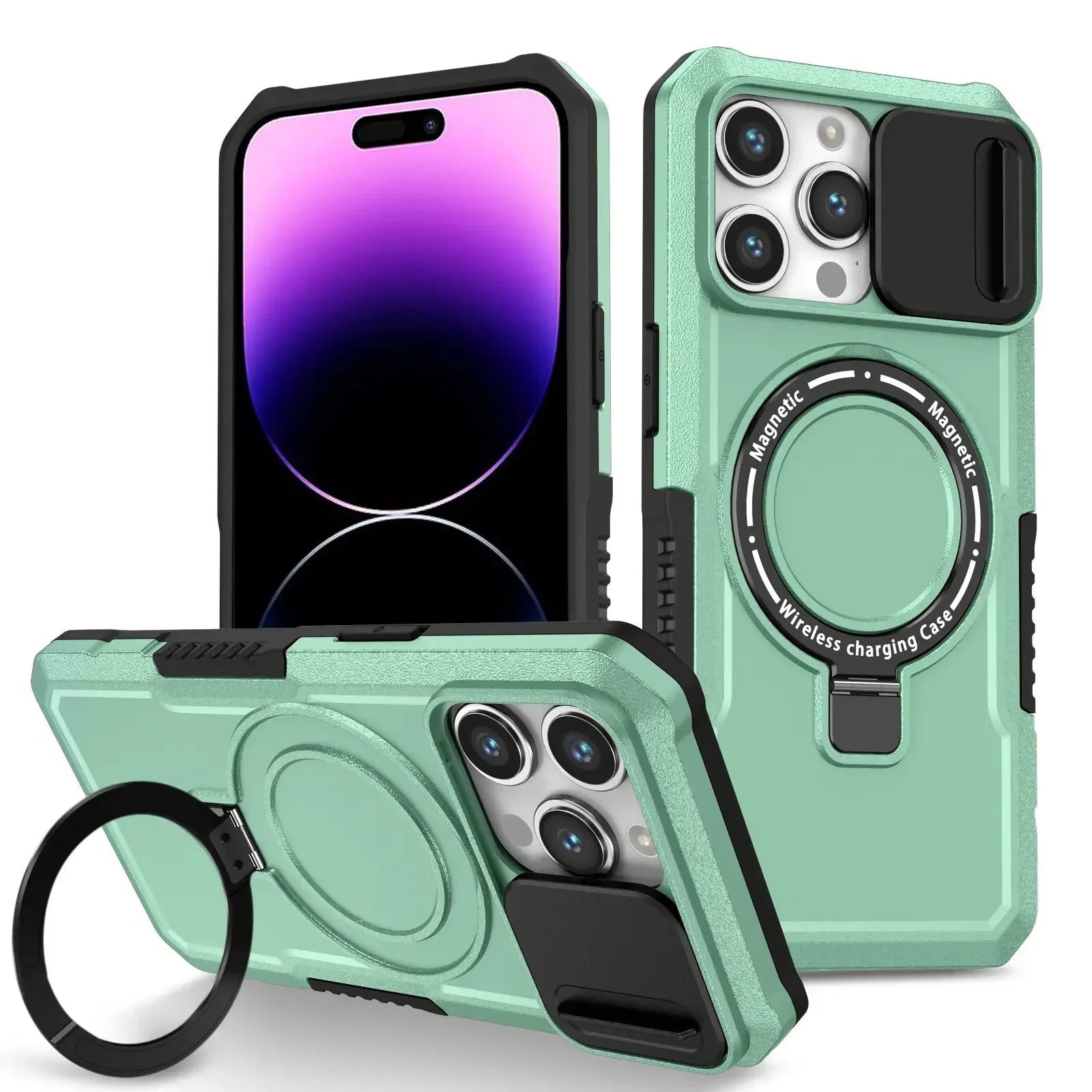 Heavy Duty Magnetic Kickstand Case for iPhone 15/14 Series