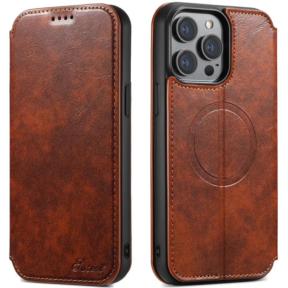 Magnetic Leather Wallet Case for iPhone 15 / 14 / 13 / 12 Series