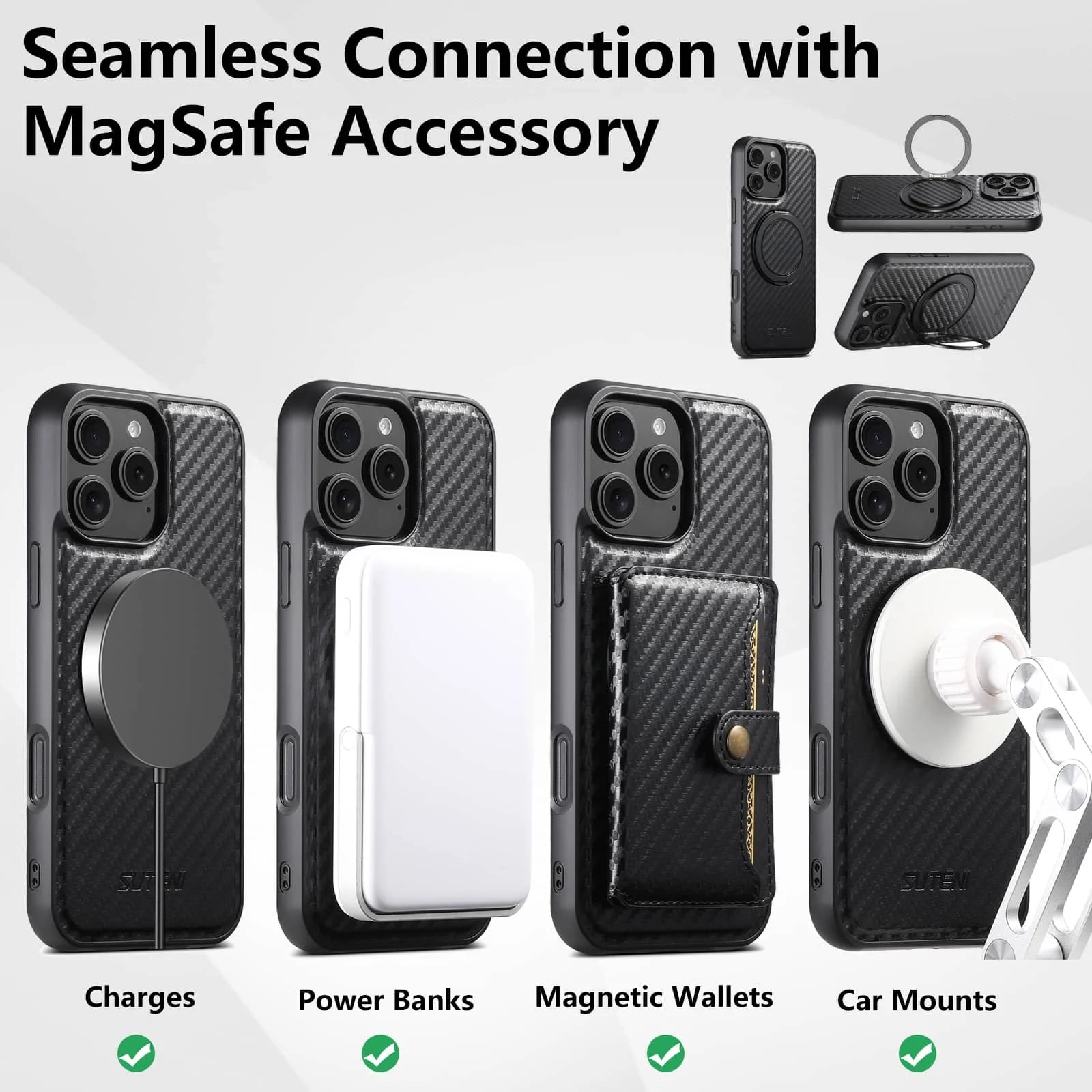 Magnetic Carbon Fiber Kickstand Case for iPhone 16 / 15 / 14 / 13 / 12 Series