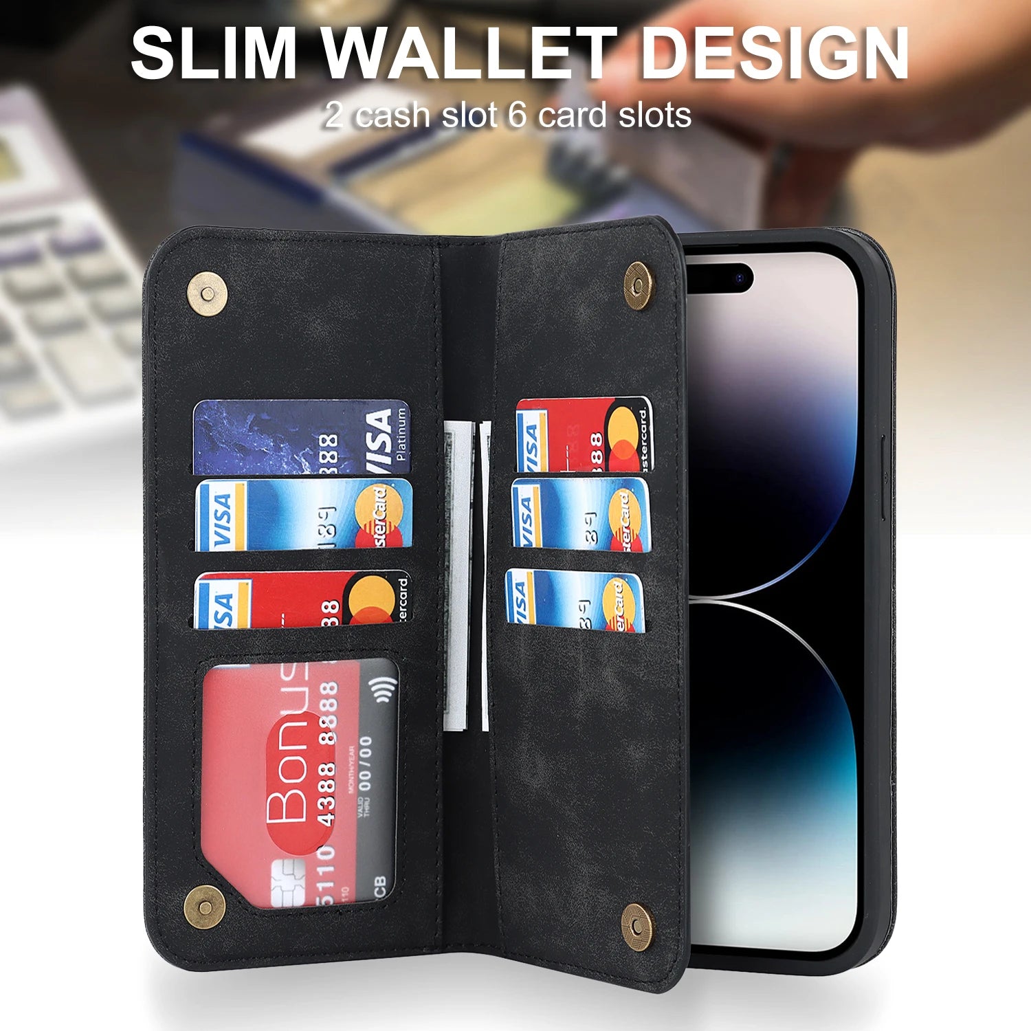Magnetic Leather Wallet Case for iPhone 15/14 Series