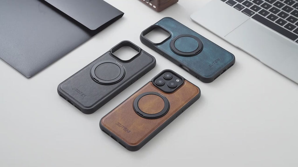 Magnetic Leather Kickstand Case for iPhone 16 / 15 / 14 / 13 / 12 Series