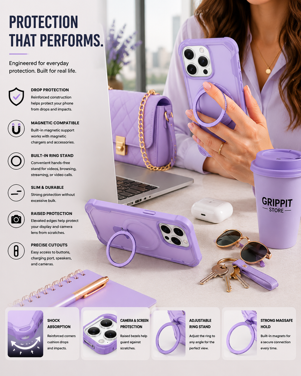 Magnetic Ring Stand Case for iPhone 16e / 16 / 15 / 14 / 13 / 12 / 11 Series